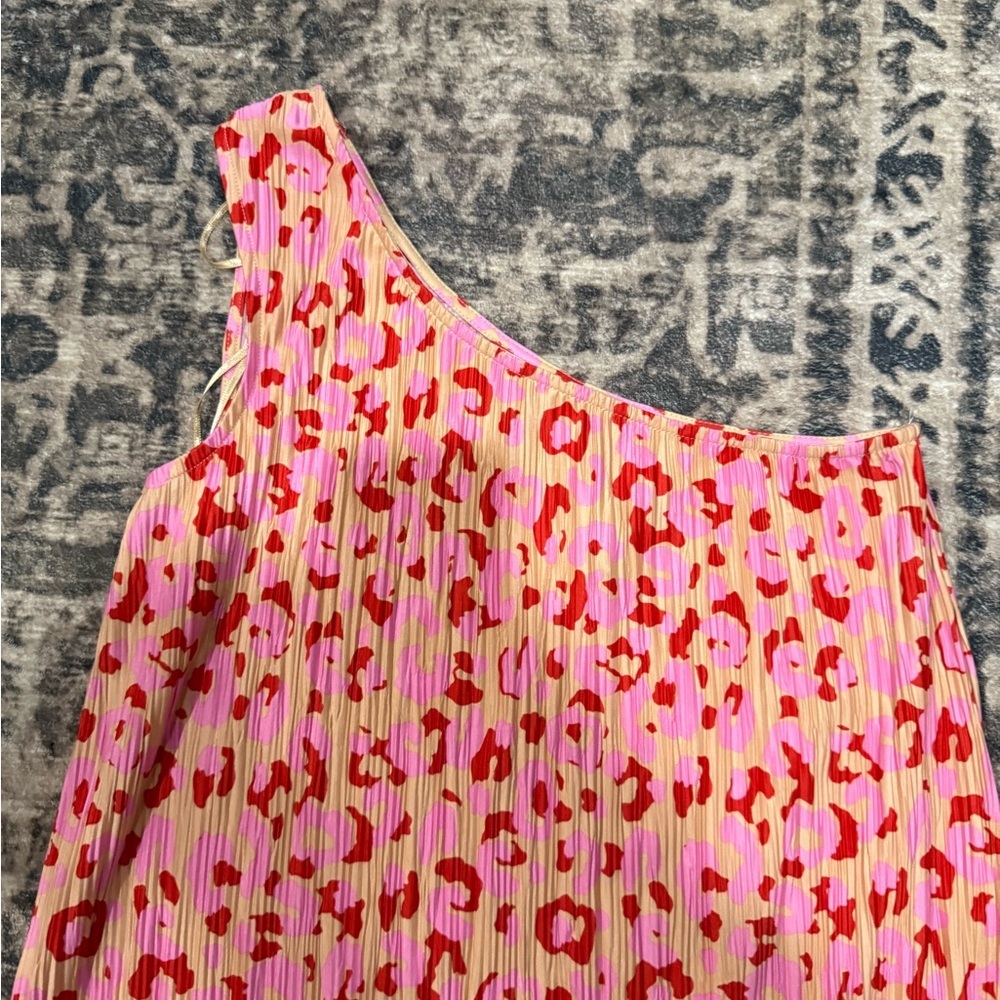 River Island Pink leopard print one shoulder dress size 6 - Picture 5 of 10